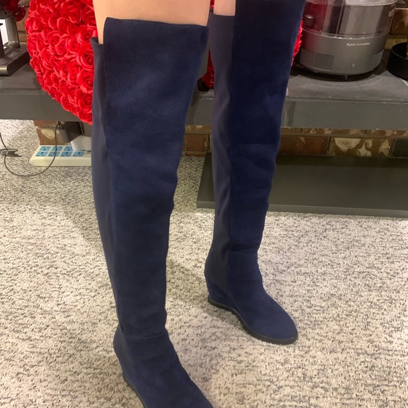 Stuart Weitzman Navy Blue Wedge Over-the-knee Boots - Picture 3 of 8